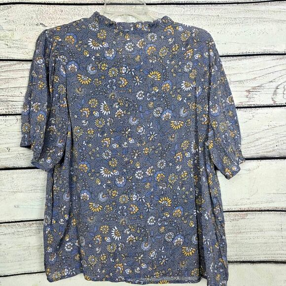 Zac & Rachel XL Blue Yellow Floral Ruffle Blouse - Picture 6 of 9